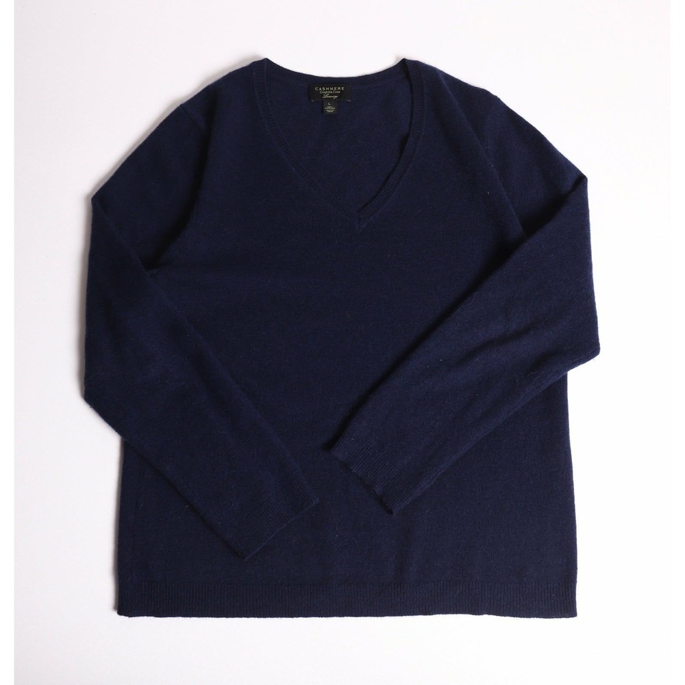 Charter Club Luxury Cashmere Sweater Womens Large Navy Blue V-Neck Long Sleeve